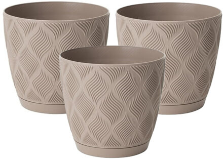 Plantenpot/bloempot New Age - 3x - kunststof - beige - D17 x H15 cm