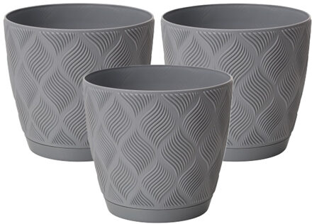 Plantenpot/bloempot New Age - 3x - kunststof - platina grijs - D17 x H15 cm