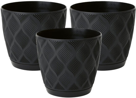 Plantenpot/bloempot New Age - 3x - kunststof - zwart - D13 x H12 cm