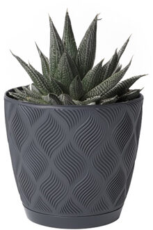 Plantenpot/bloempot New Age - kunststof - antraciet - D13 x H12 cm - met schotel