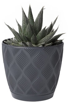 Plantenpot/bloempot New Age - kunststof - antraciet - D15 x H14 cm - met schotel