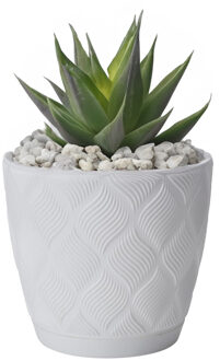 Plantenpot/bloempot New Age - kunststof - ivoor wit - D15 x H14 cm - met schotel