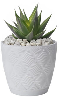 Plantenpot/bloempot New Age - kunststof - ivoor wit - D19 x H17 cm - met schotel