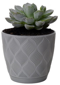 Plantenpot/bloempot New Age - kunststof - platina grijs - D13 x H12 cm