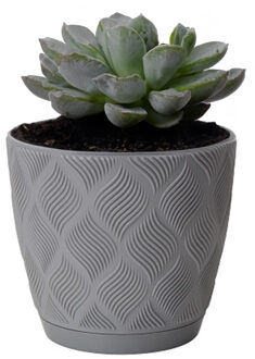 Plantenpot/bloempot New Age - kunststof - platina grijs - D17 x H15 cm