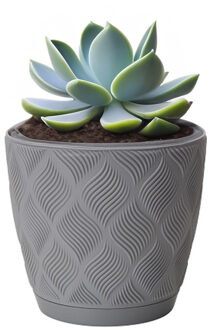 Plantenpot/bloempot New Age - kunststof - platina grijs - D23 x H21 cm
