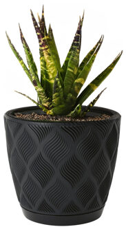 Plantenpot/bloempot New Age - kunststof - zwart - D15 x H14 cm