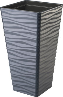 Plantenpot/bloempot Sahara Dunes - kunststof - antraciet - D35 x H64 cm - met binnenpot