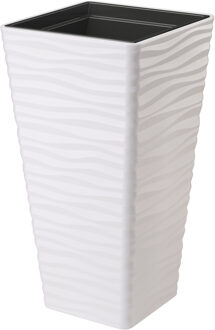 Plantenpot/bloempot Sahara Dunes - kunststof - wit - D35 x H64 cm - met binnenpot