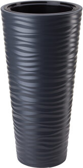 Plantenpot/bloempot Sahara Round - kunststof - antraciet - D35 x H69 cm - met binnenpot