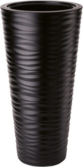 Plantenpot/bloempot Sahara Round - kunststof - zwart - D35 x H69 cm - met binnenpot