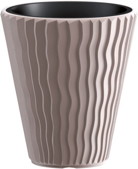 Plantenpot/bloempot Sand Waves - buiten/binnen - kunststof - beige - D30 x H33 cm - Plantenpotten