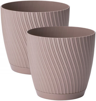 Plantenpot/bloempot Waves - 2x - kunststof - beige - D27 x H24 cm