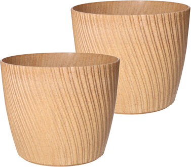 Plantenpot/bloempot Waves - 2x - kunststof - zalm roze - D19 x H16 cm