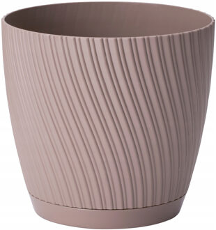 Plantenpot/bloempot Waves - kunststof - beige - D13 x H12 cm