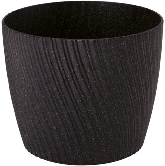 Plantenpot/bloempot Waves - kunststof - zwart - D23 x H20 cm