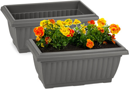 Plantenpot/bloempot Windsor - 2x - buiten/binnen - kunststof - antraciet - L33 x B18 x H15 cm