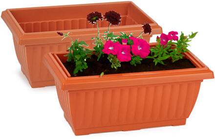 Plantenpot/bloempot Windsor - 2x - buiten/binnen - kunststof - terracotta - L33 x B18 x H15 cm