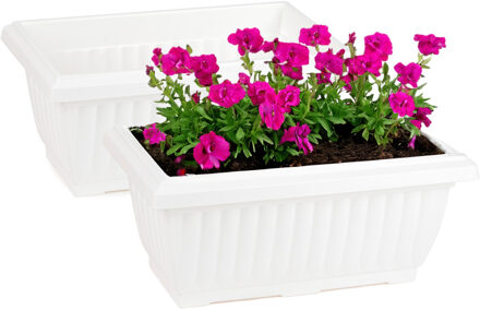 Plantenpot/bloempot Windsor - 2x - buiten/binnen - kunststof - wit - L33 x B18 x H15 cm