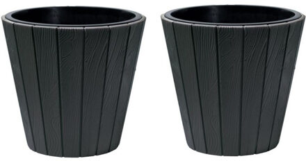 Plantenpot/bloempot Wood Style - 3x - buiten/binnen - kunststof - antraciet - D40 x H37 cm