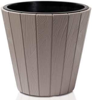 Plantenpot/bloempot Wood Style - buiten/binnen - kunststof - beige - D30 x H28 cm - Plantenpotten