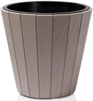 Plantenpot/bloempot Wood Style - buiten/binnen - kunststof - beige - D35 x H32 cm - Plantenpotten