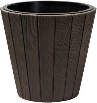 Plantenpot/bloempot Wood Style - buiten/binnen - kunststof - donkerbruin - D30 x H28 cm - Plantenpotten