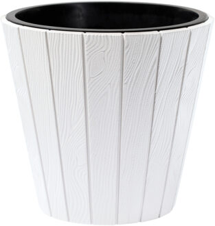 Plantenpot/bloempot Wood Style - buiten/binnen - kunststof - wit - D30 x H28 cm - Plantenpotten