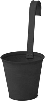 Plantenpot/bloempot - zink - mat zwart - met ophanghaak - D16 x H35 cm - Plantenpotten