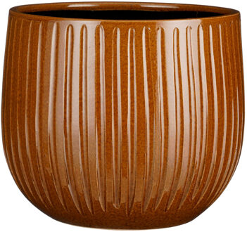 Plantenpot - keramiek - okergeel ribbel - D29-H25 cm