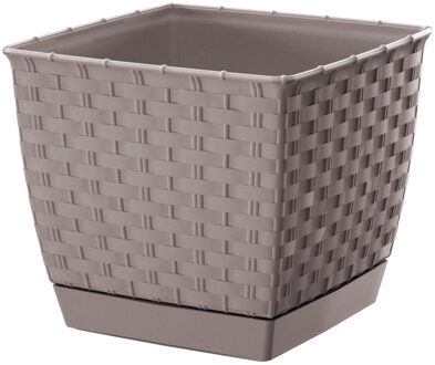 Plantenpot - rotan - vierkant - taupe - 19 x 16 cm - Plantenpotten