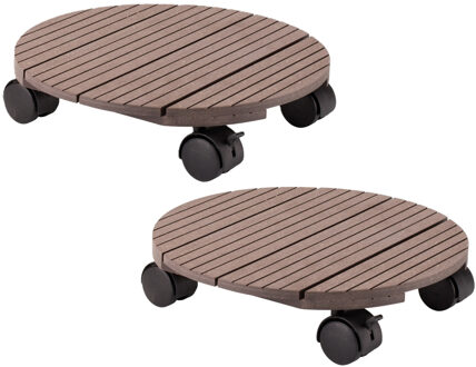 Plantenpot Trolley - 2x - Composiet - Bruin - Rond - 30 x 30 cm - Max 80 Kilo