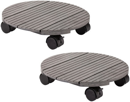 Plantenpot Trolley - 2x - Composiet - Grijs - Rond - 30 x 30 cm - Max 80 Kilo