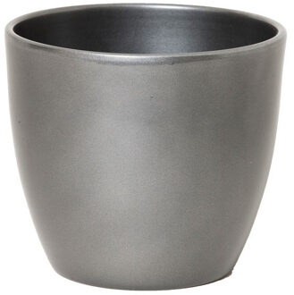 Plantenpot - zilver metallic - glanzend - keramiek - 25 x 22 cm - Plantenpotten Zilverkleurig