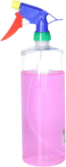 Plantenspuit met een inhoud van 1000 ml - transparant - verstuiver kop multi kleuren - 30 cm - kunst
