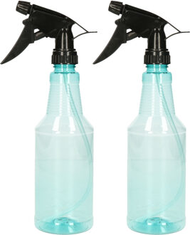 Plantenspuit met een inhoud van 500 ml - 2x - transparant blauw - verstuiver - 18 cm - kunststof