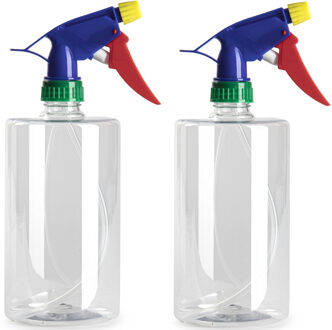 Plantenspuit met een inhoud van 750 ml - 2x - transparant - verstuiver kop - 23 cm - kunststof