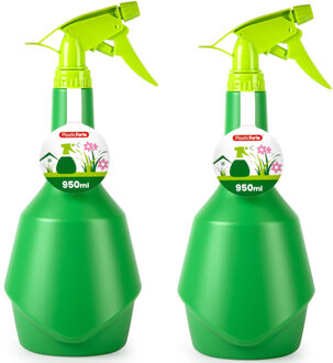Plantenspuit met een inhoud van 950 ml - 2x - groen - verstuiver kop - 29 cm - kunststof