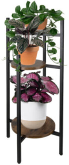 Plantenstandaard - 3 laags - H80 cm - zwart/bruin - hout look - bloemenstandaard