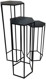 Plantenstandaard - 3x stuks - zwart - metaal - industrieel - verschillende hoogtes