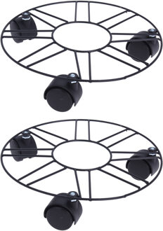 Plantentrolley - 2x - metaal - zwart - rond - D25 cm - 10 kilo - Planten onderzetter