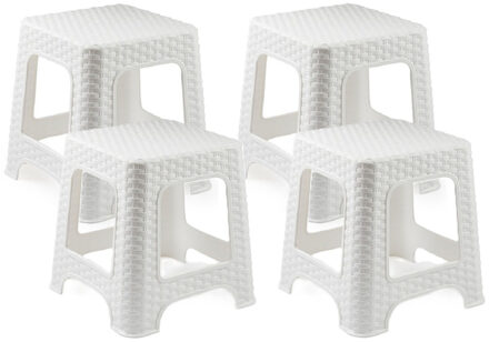 Plasicforte opstapje/krukje - 4x - wit - rotan kunststof - 32 x 32 x 30 cm - Keuken/kamers/dhz