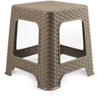 Plasicforte opstapje/krukje - taupe - rotan kunststof - 32 x 32 x 30 cm - Keuken/kamers/DHZ