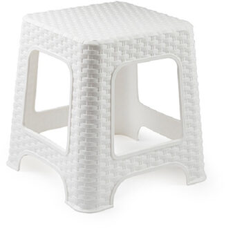 Plasicforte opstapje/krukje - wit - rotan kunststof - 32 x 32 x 30 cm - Keuken/kamers/dhz