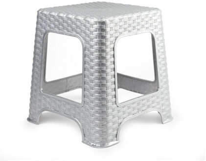 Plasicforte opstapje/krukje - zilver - rotan kunststof - 32 x 32 x 30 cm - Keuken/kamers/dhz