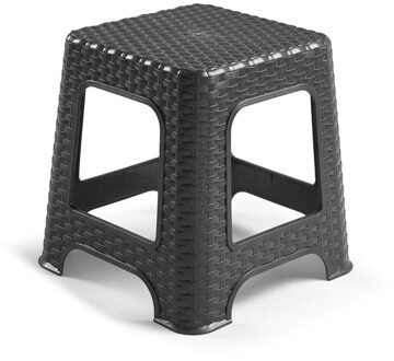 Plasicforte opstapje/krukje - zwart - rotan kunststof - 32 x 32 x 33 cm - Keuken/kamers/dhz