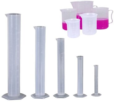 Plastic Afgestudeerd Cilinders En Plastic Bekers, 5Pcs Plastic Afgestudeerd Cilinders 10Ml 25Ml 50Ml 100Ml 250Ml En 5Pcs Pla