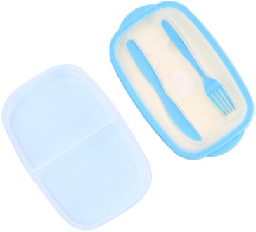 Plastic Bento Box Maaltijd Opslag Voedsel Prep Lunchbox 2 Compartiment Herbruikbare Microwavable Containers Home Lunchbox Met Vork Lepel Blauw