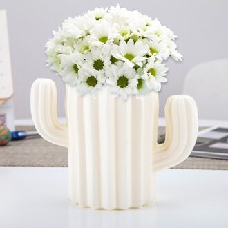 Plastic Creatieve Multifunctionele Leuke Cactus Vaas Kleine Verse Imitatie Keramische Bloempot Onbreekbaar Arrangement Home Decor wit