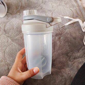 Plastic Fles Shaker Flessen Cup Draagbare Milkshake Beker Fitness Water Cup Outdoor Vrouwelijke Creatieve Met Deksel Cup Grijs